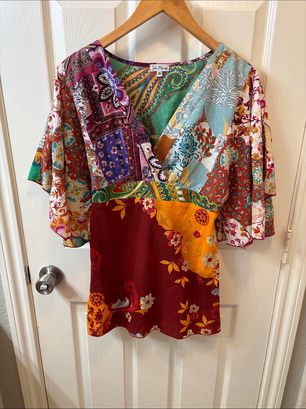Vintage Julie Mango Patchwork Floral V-Neck Top size small